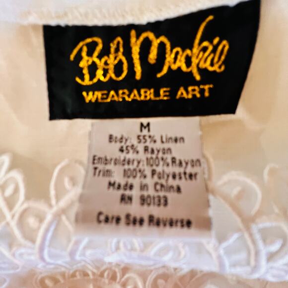 Bob Mackie Ivory Linen Tunic Lace Sleeve Boho Romantic Resort Coastal Medium - Picture 7 of 9